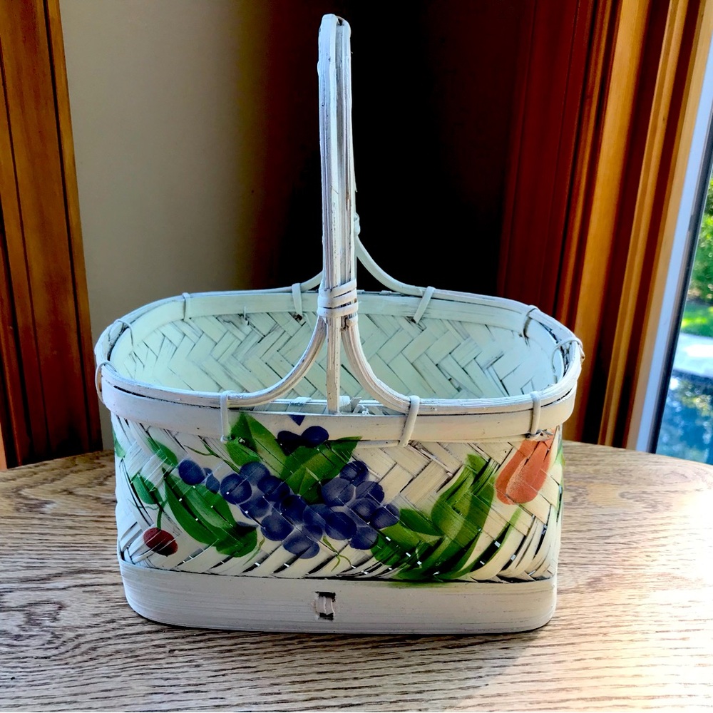 Hand-Painted White Wicker Basket